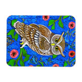 Magnet Flexible Chouette inspirée de l'Art Nouveau, Brown sur Bleu (Horizontal)