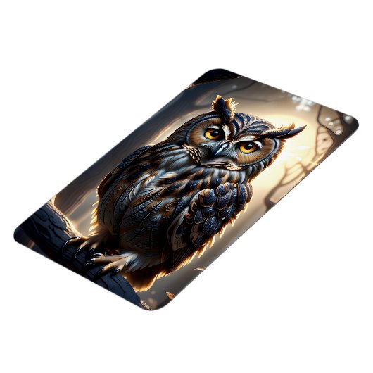 Magnet Flexible Chouette sur branche d'arbre en forêt (Côté Gauche)