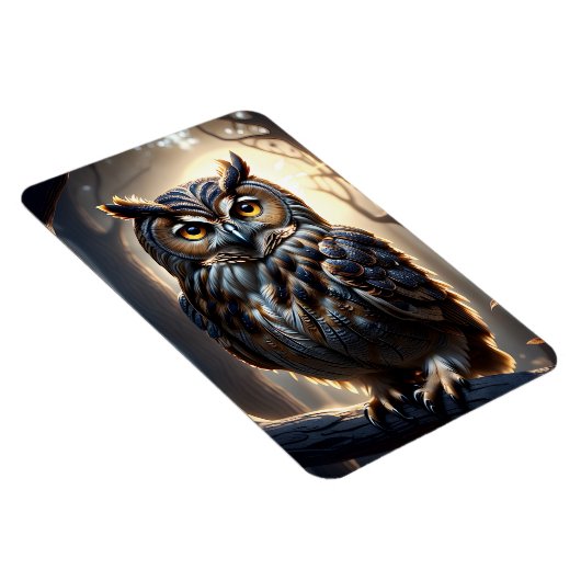 Magnet Flexible Chouette sur branche d'arbre en forêt (Côté Droit)