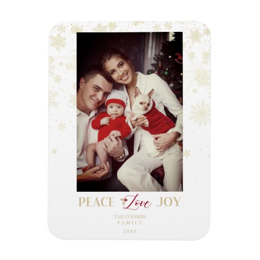 Magnet Flexible Christmas Golden Snowflakes & Holly Custom Photo (Vertical)