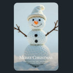 Magnet Flexible Christmas Golf Ball Snowman<br><div class="desc">Magnet cadeau de vacances moderne avec un joyeux petit bonhomme de neige fait de balles de golf empilées. Back inclut un message personnalisable. Souhaitez à vos amis et à votre famille les vacances les plus chaudes avec une touche de votre sport préféré - le golf. Besoin d'aide pour personnaliser ou...</div>