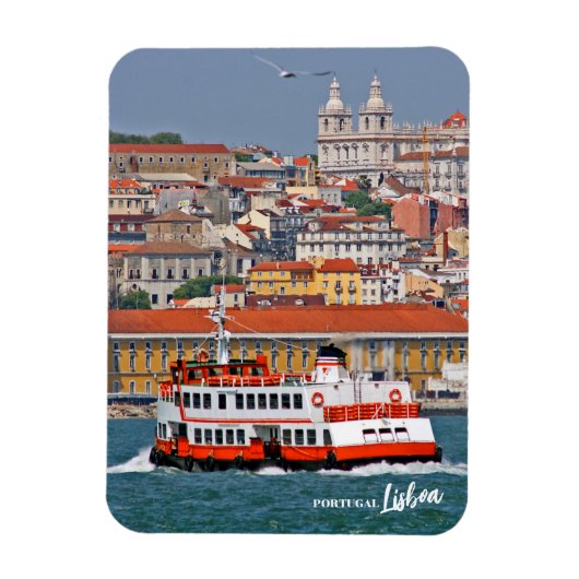 Magnet Flexible Ciel de Lisbonne avec vieux ferry sur le fleuve Ta (Vertical)