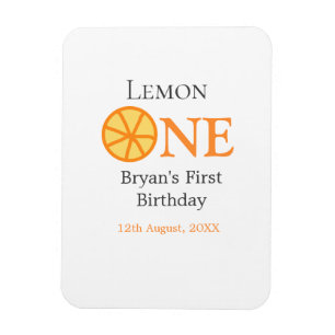 Magnet Flexible Citron un heureux 1er anniversaire orange gris rét