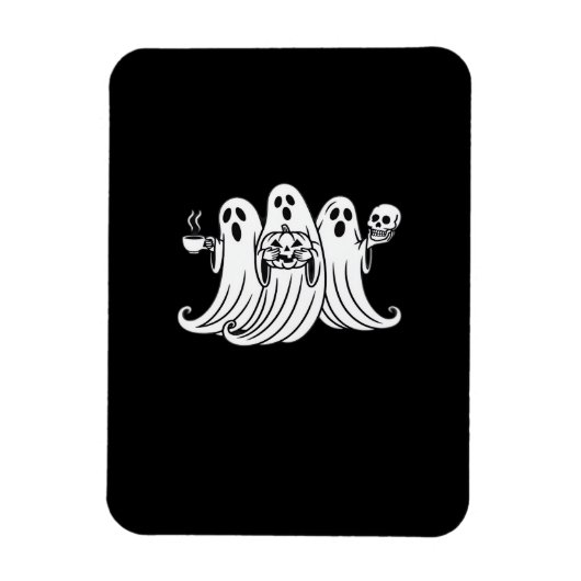Magnet Flexible Citrouille tenant une tasse de café effrayant (Vertical)