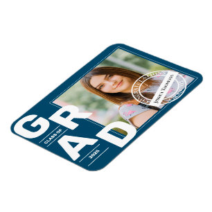 Magnet Flexible Classe de 2025 Blue Bold Font Photo Graduation