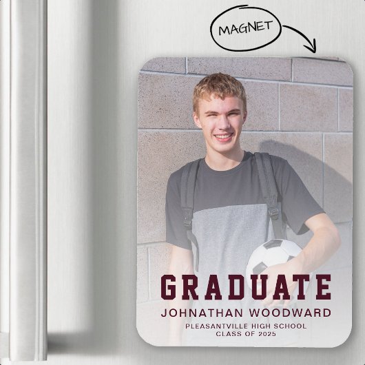 Magnet Flexible Classe de 2025 Photo Burgundy Grad Faire-part