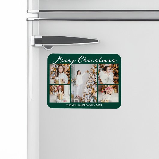 Magnet Flexible Classic Green Merry Christmas Photo Collage