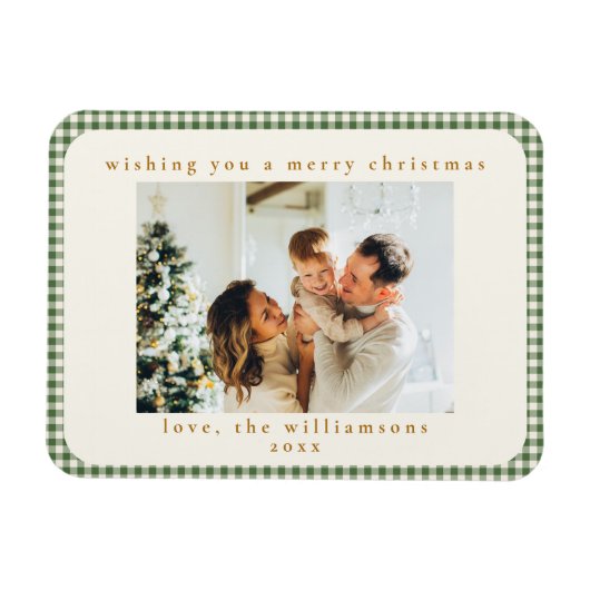 Magnet Flexible Classic Green Plaid Custom Two Photo Noël (Horizontal)