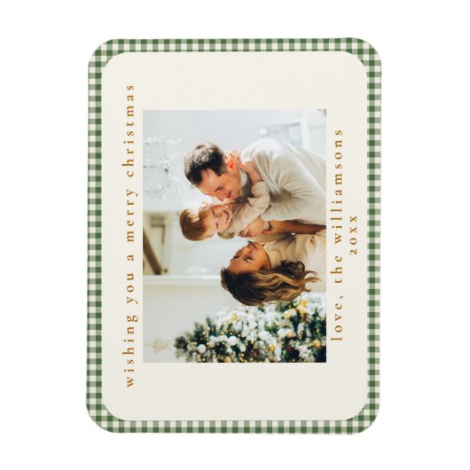 Magnet Flexible Classic Green Plaid Custom Two Photo Noël (Vertical)