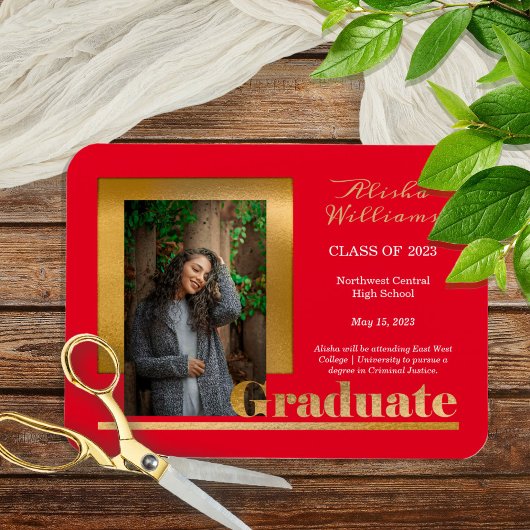 Magnet Flexible Classy Elegant Gold Texte Gradué 1 Photo Rouge