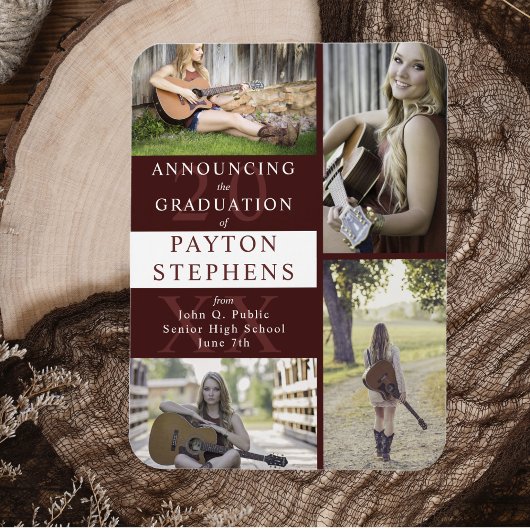 Magnet Flexible Classy Modern Maroon Photo Faire-part de graduatio