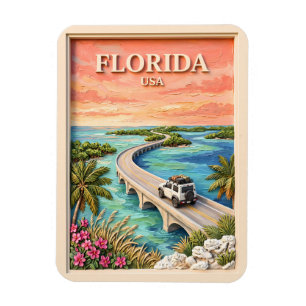 Magnet Flexible Clés de Floride USA Voyage Vintage Road Trip Tropi