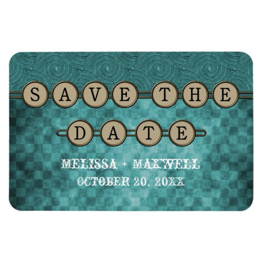 Magnet Flexible Clés Steampunk turquoises Enregistrer la date Flex (Horizontal)