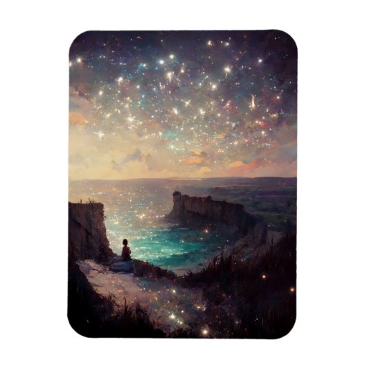Magnet Flexible Cliffside Nuit Imaginaire Paysage Sci-Fi (Vertical)
