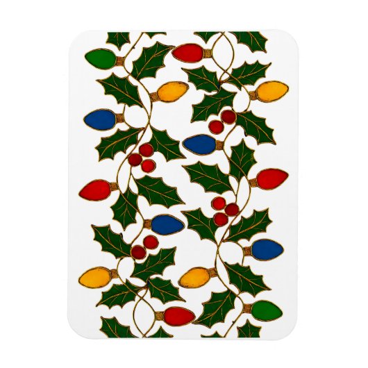 Magnet Flexible Cloisonne Art Christmas Lights and Holly (Vertical)