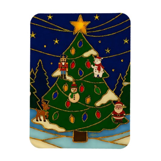 Magnet Flexible Cloisonne Art Whimsical Forest Classic Christmas (Vertical)