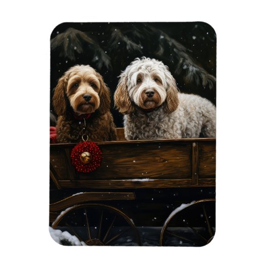 Magnet Flexible Cockapoo Traîneau enneigé Décoration de Noël (Vertical)