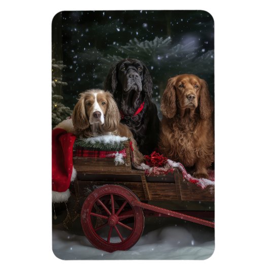 Magnet Flexible Cocker Spaniel Enneigé Luge Décor Noël (Vertical)