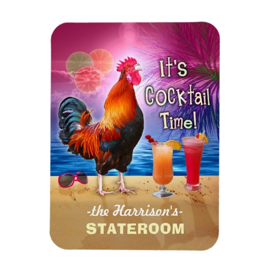 Magnet Flexible Cocktails Tropical Rooster Funny Cruise Stateroom (Vertical)