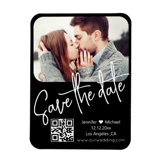 Magnet Flexible code qr moderne chic mariage photo save the date  (Vertical)