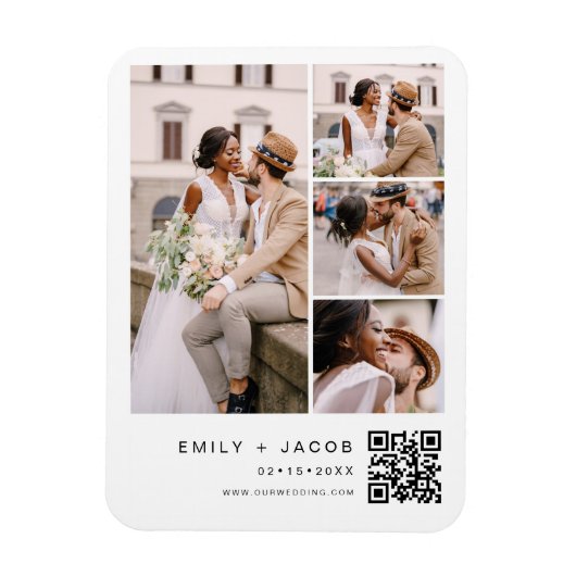 Magnet Flexible Code QR photo minimaliste Mariage blanc (Vertical)