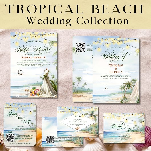 Magnet Flexible Code QR Plage Tropicale Enregistrer la Date de Des