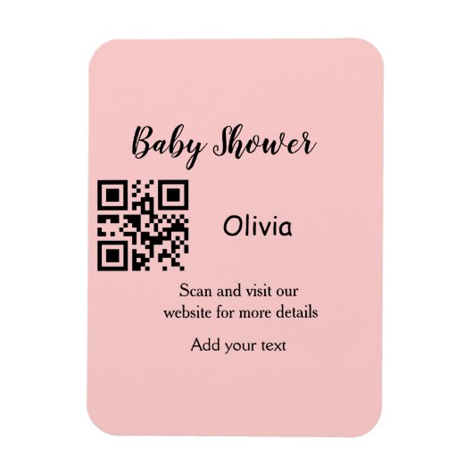 Magnet Flexible Code QR simple pour baby shower avec nom et texte (Vertical)