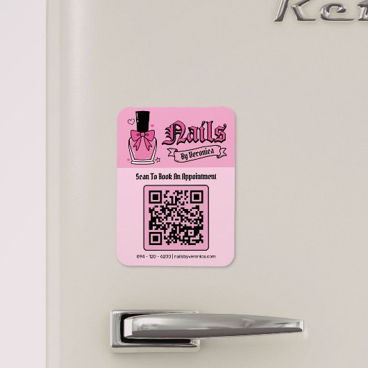 Magnet Flexible Code QR Technicien Ongles Gothique Rose Aimant Fri