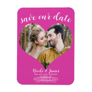 Magnet Flexible Cœur Rose Chaud Photo Mariage Économisez la Date