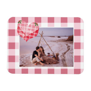 Magnet Flexible Coeur rose mignon En vichy Photo personnalisée Noë