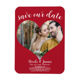 Magnet Flexible Cœur Rouge Photo Mariage Faire-Part de Date de Mar