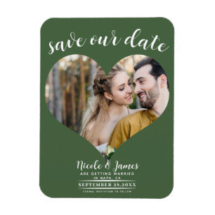 Magnet Flexible Cœur Vert Photo Mariage Faire-Part de Date de Mari