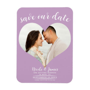 Magnet Flexible Cœur Violet Lilas Photo Mariage Enregistrer la Dat