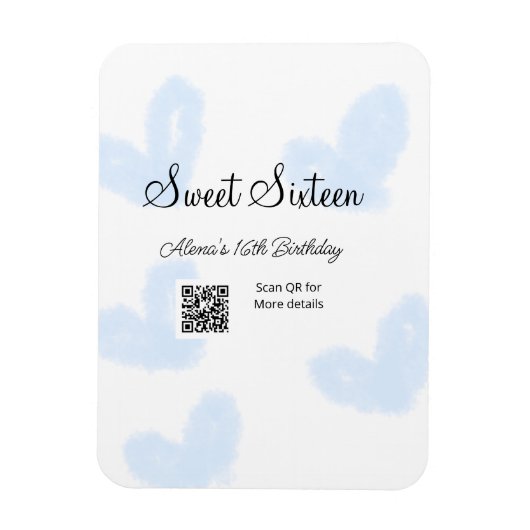 Magnet Flexible Coeurs d'aquarelle bleu QR Sweet sixteen anniversa (Vertical)
