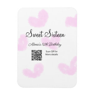 Magnet Flexible Coeurs d'aquarelle rose QR Sweet sixteen anniversa