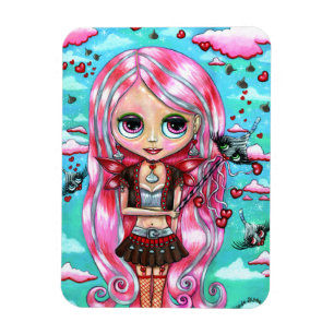 Magnet Flexible Coeurs de cheveux roses et baisers Fée Big Eyes
