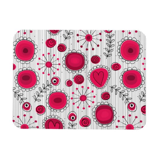 Magnet Flexible Coeurs et fleurs blancs et rouges blancs (Horizontal)