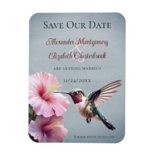 Magnet Flexible Colibri et Hibiscus Bleu Enregistrer la date