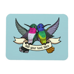 Magnet Flexible Colibris mignons Ajoutez votre propre texte Ruban