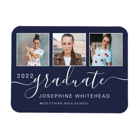 Magnet Flexible Collage de graduation photo moderne 2022 Navy Blue (Horizontal)