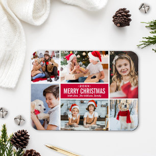 Magnet Flexible Collage de photos rouge moderne de Noël joyeux