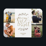 Magnet Flexible Collage photo de famille joyeuse et brillante Noël<br><div class="desc">Partagez quatre de vos photos préférées de l'année avec ces magnets de Noël design "Joyeux et lumineux". Ajoutez vos photos,  nom de famille et année.</div>