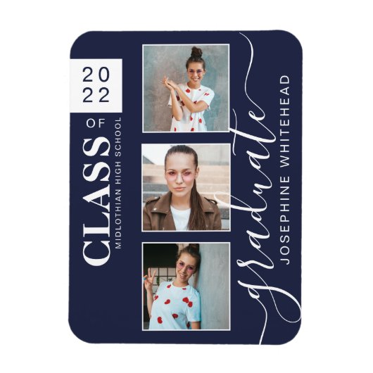 Magnet Flexible Collage photo moderne Graduation Navy Blue 2022 (Vertical)