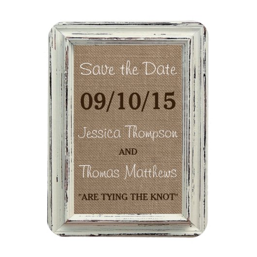 Magnet Flexible Collection de Mariages Rustic White Frame & Burlap (Vertical)