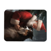 Magnet Flexible Collie frontalier avec Noël Festif du Père Noël (Horizontal)