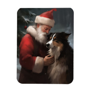 Magnet Flexible Collie frontalier avec Noël Festif du Père Noël
