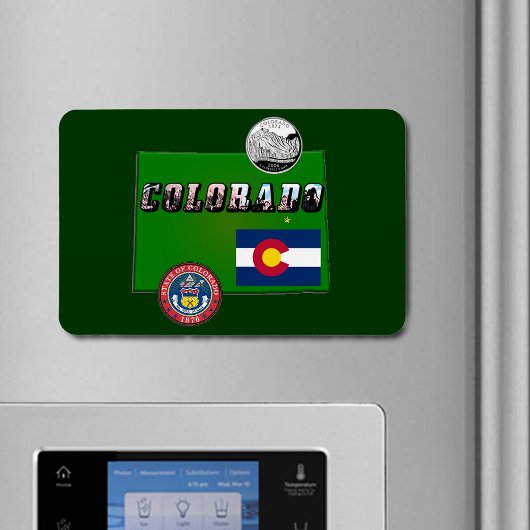 Magnet Flexible Colorado Texte, Drapeau, Sceau, Trimestre, Carte