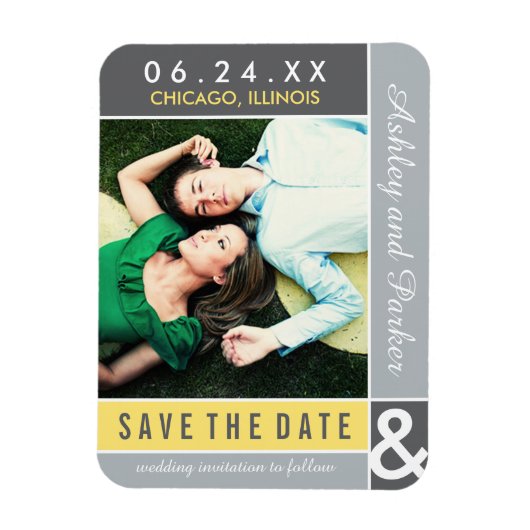 Magnet Flexible Colorblock gris jaune Mariage Photo Enregistrer la (Vertical)