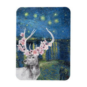 Magnet Flexible Compilation Van Gogh Nuit étoilée et cerf floral