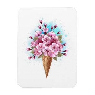 Magnet Flexible Cône rose Sakura crème glacée gaufre